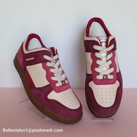 COACH Low Top Leather and Suede Sneakers C201- Pink color- Women’s US Size 8.5B⭐ - Picture 2 of 16
